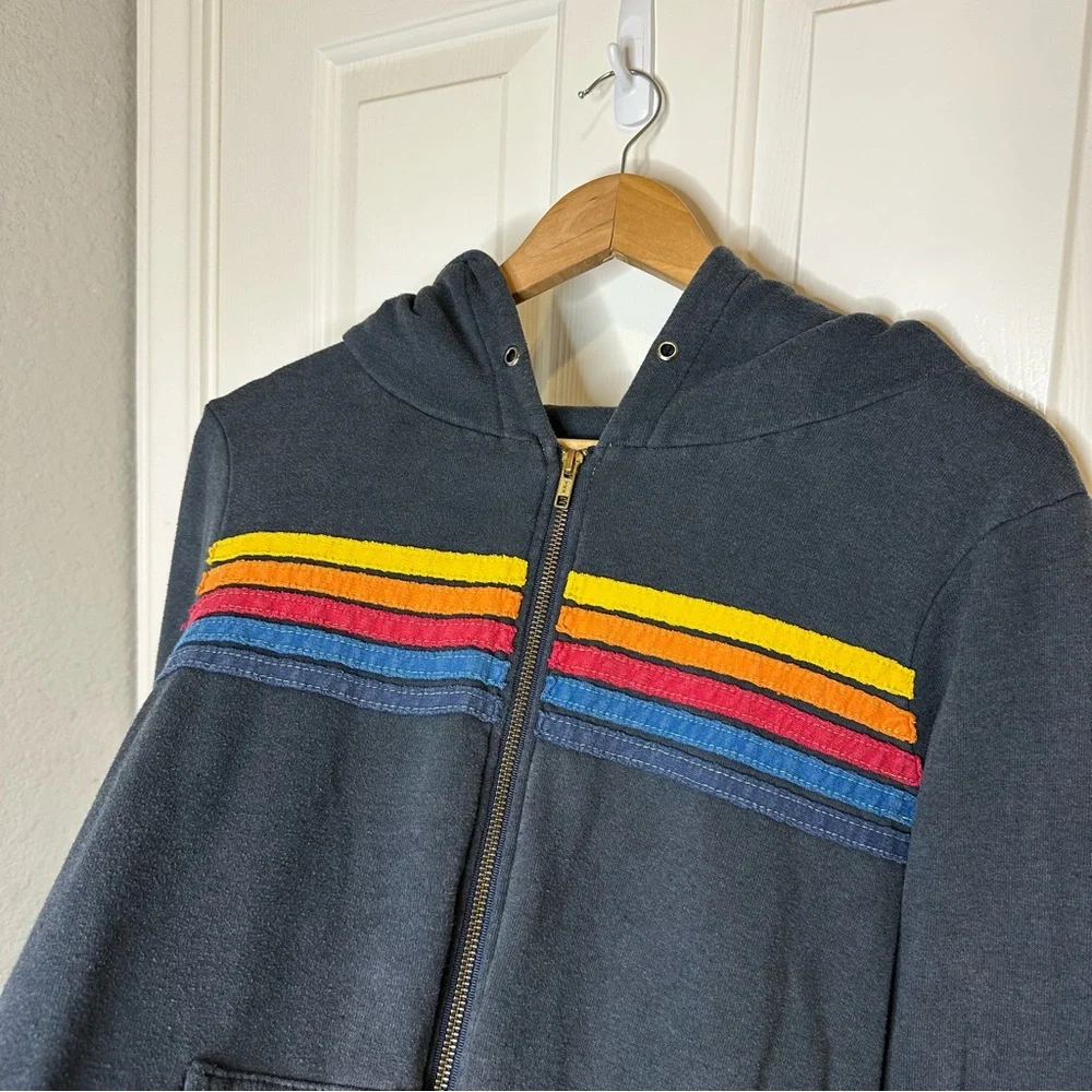 Avaiator Nation Navy Blue 5 Stripe Hoodie Sz M *Flawed* Surfer Indie Skater Cozy - Picture 3 of 10